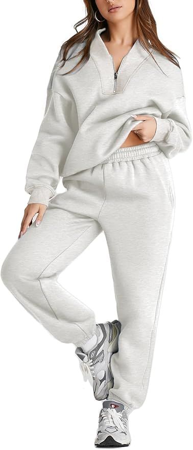 Aleumdr Women's 2 Piece Outfits Oversized Sweatsuit Long Sleeve Pullover Half Zipper Sweatshirt w... | Amazon (US)