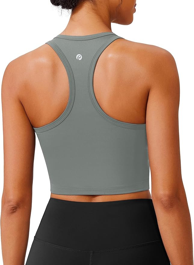 PINSPARK Sports Bra Longline Racerback Tank Tops for Women Padded Workout Yoga Top | Amazon (US)