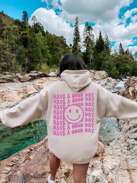 Have A Good Day Retro Hoodie Words on Back Hoodie Good Vibes - Etsy | Etsy (US)