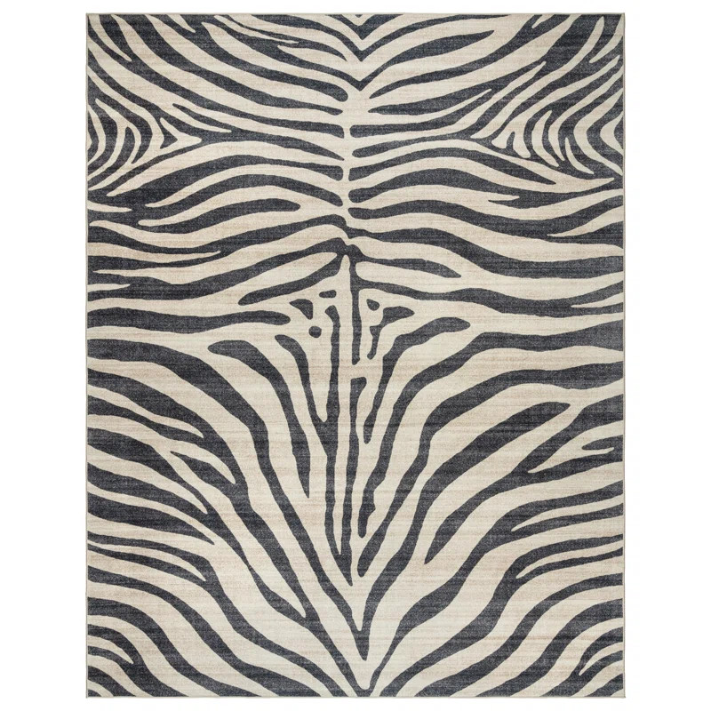 Rayna Zebra Modern Animal Print Brown Cream Washable Flat Pile Indoor Area Rug | Wayfair North America