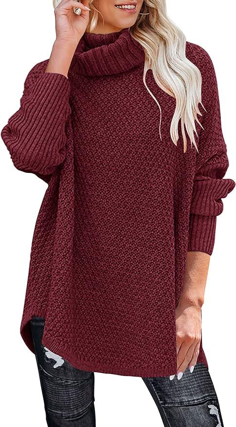 MEROKEETY Women's Turtleneck Long Sleeve Tunic Sweater Oversized Chunky Knit Pullover Jumper Tops | Amazon (US)