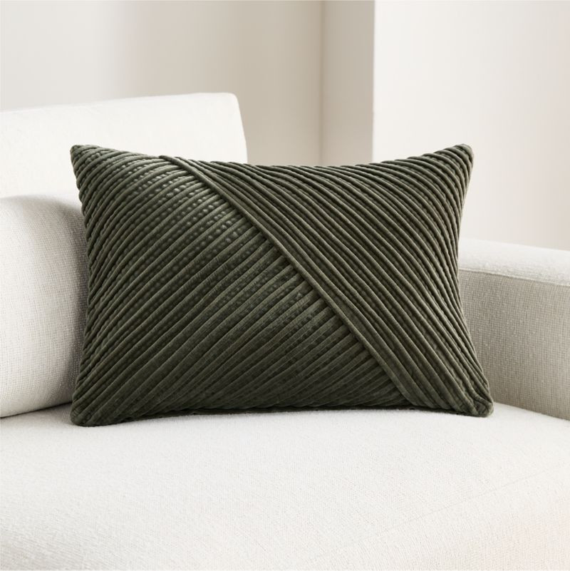 Bowen Ribbed Velvet 22"x15" Burnt Green Throw Pillow Cover | Crate & Barrel