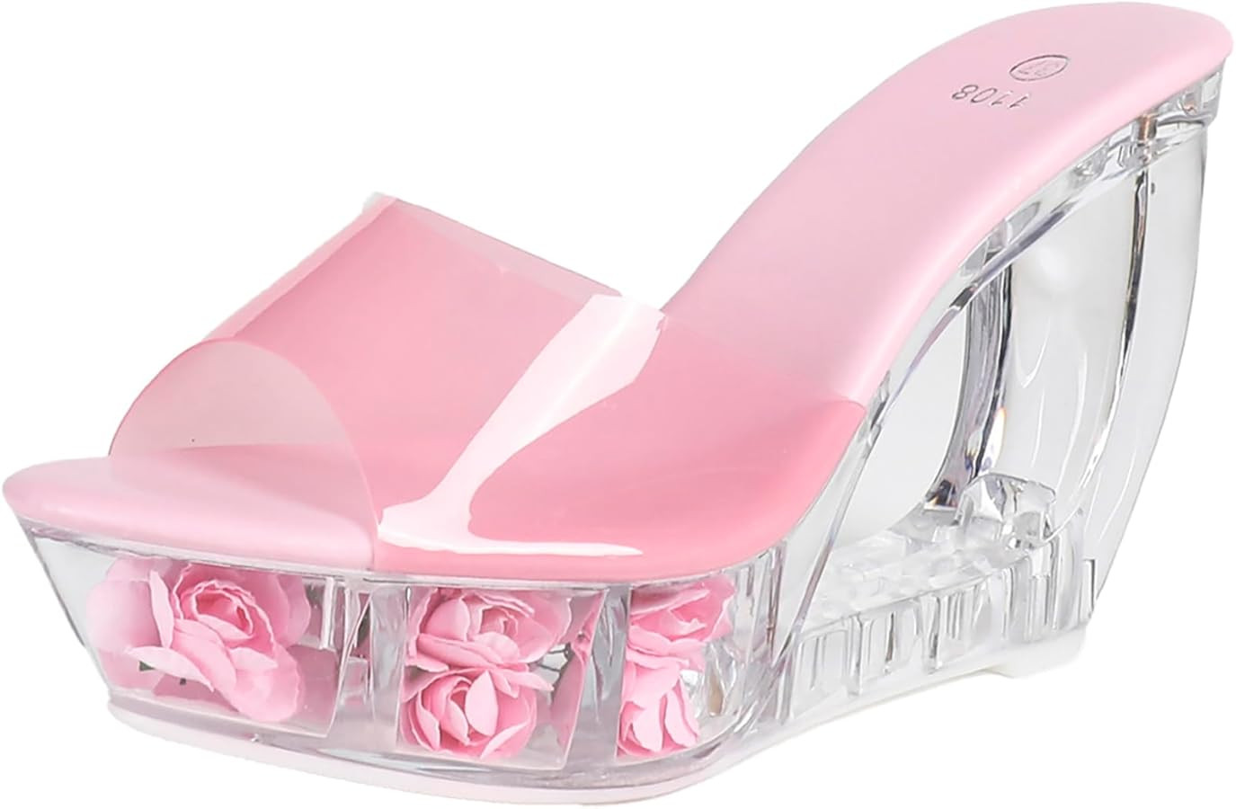 Women'S Jelly Clear Peep Toe Platform Wedge Heel Slide Sandals Transparent Round Open Toe Slip On Unique Heel 4.13in Backless Dress Prom Mule Slides Party Wedding Prom Dress Shoes | Amazon (US)