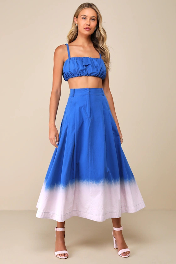 Compelling Aesthetic Blue Ombre Two-Piece Sleeveless Midi Dress | Lulus