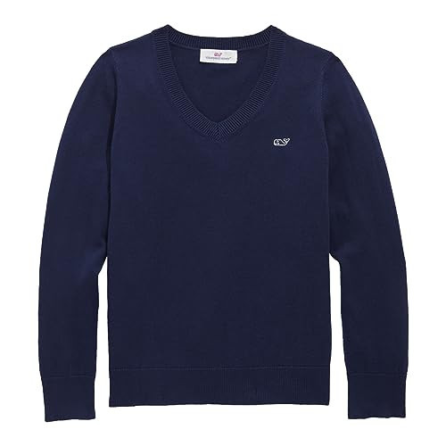 vineyard vines Girls' Heritage Cotton V-Neck Sweater, Nautical Navy | Amazon (US)