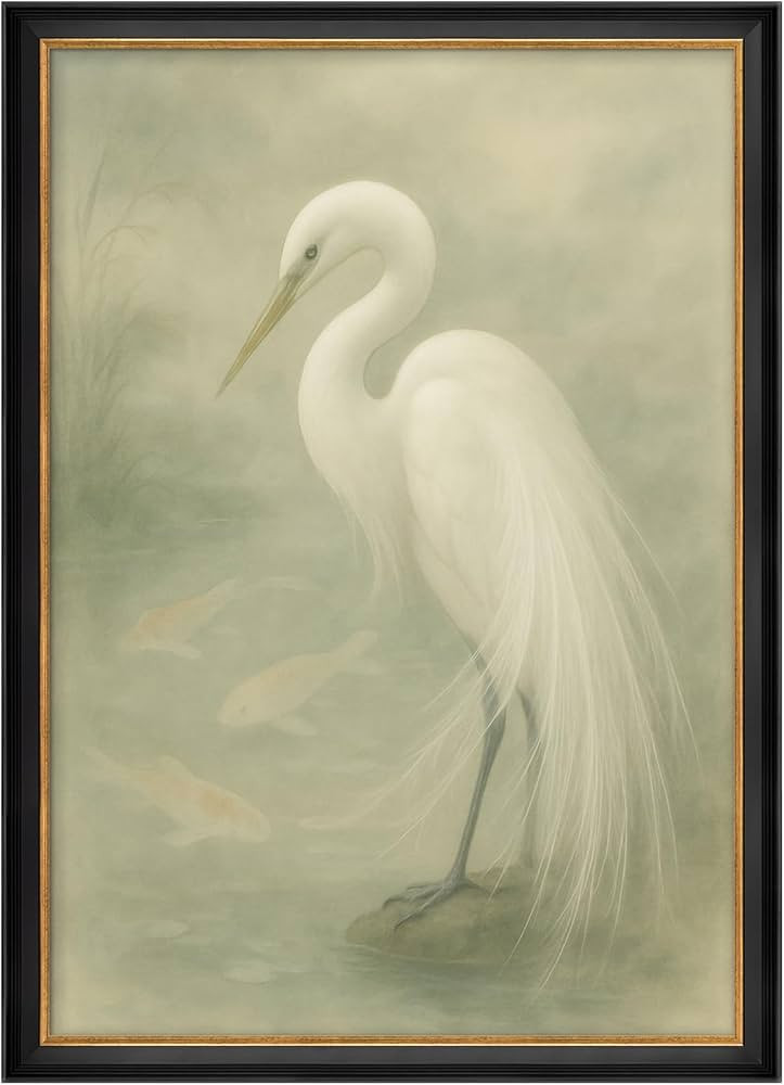 MUDECOR Premium Framed Wall Art White Egret with Koi Fish Tranquil Bird and Water Scene Illustrat... | Amazon (US)