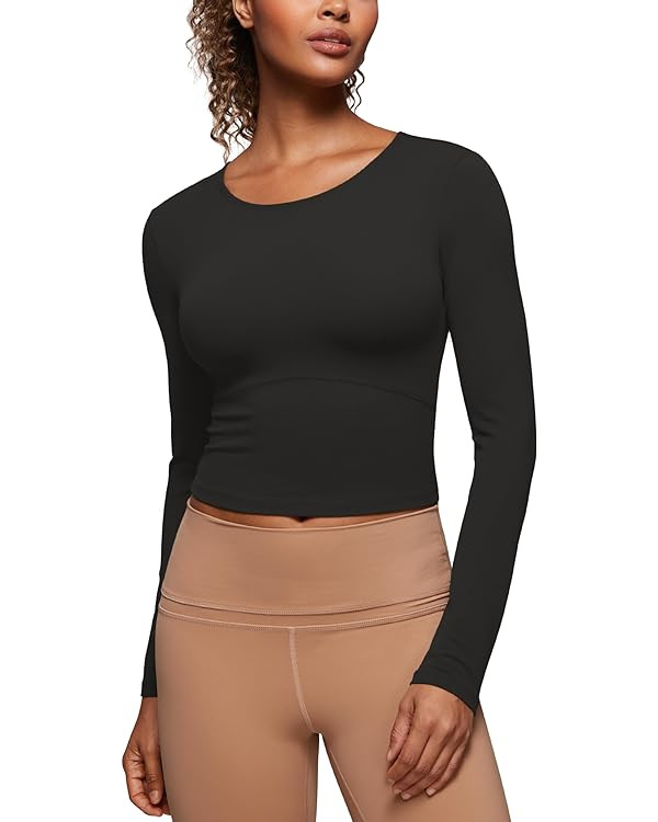CRZ YOGA Butterluxe Womens Long Sleeve Crop Yoga Shirts Slim Fit Cropped Workout Tops Athletic Ca... | Amazon (US)