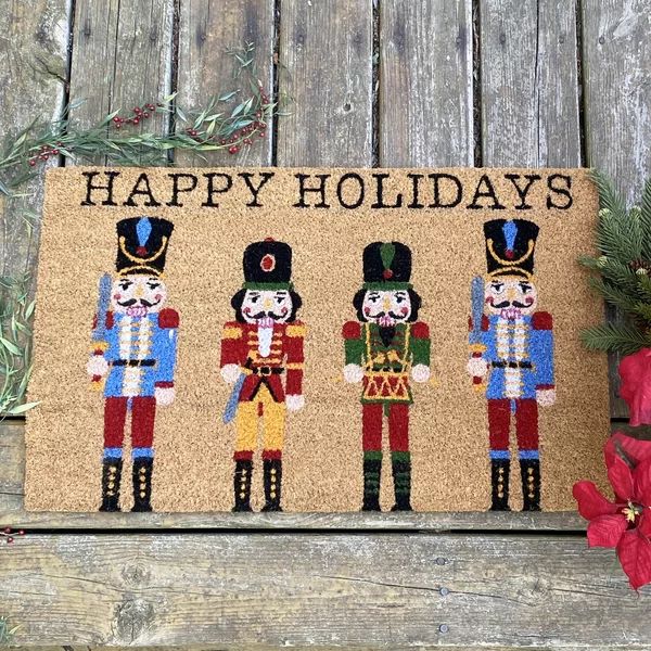 Lacinda Nutcracker Happy Holidays Coir 30" x 18" Non-Slip Outdoor Door Mat | Wayfair North America