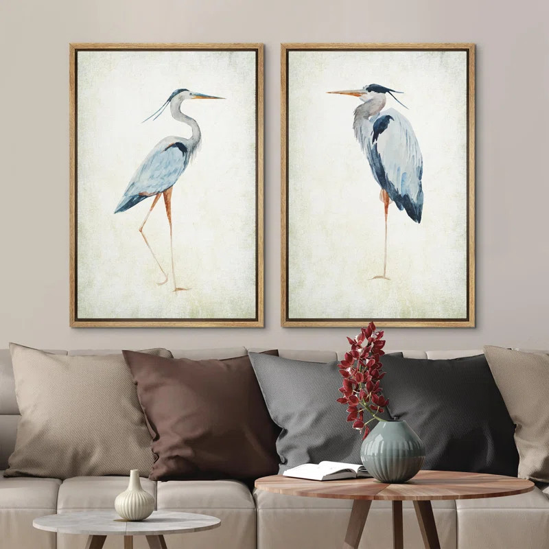 " Blue Heron Bird Illustrations Animal Simple Minimalist Modern Art Pictures Chic Living Room Dec... | Wayfair North America
