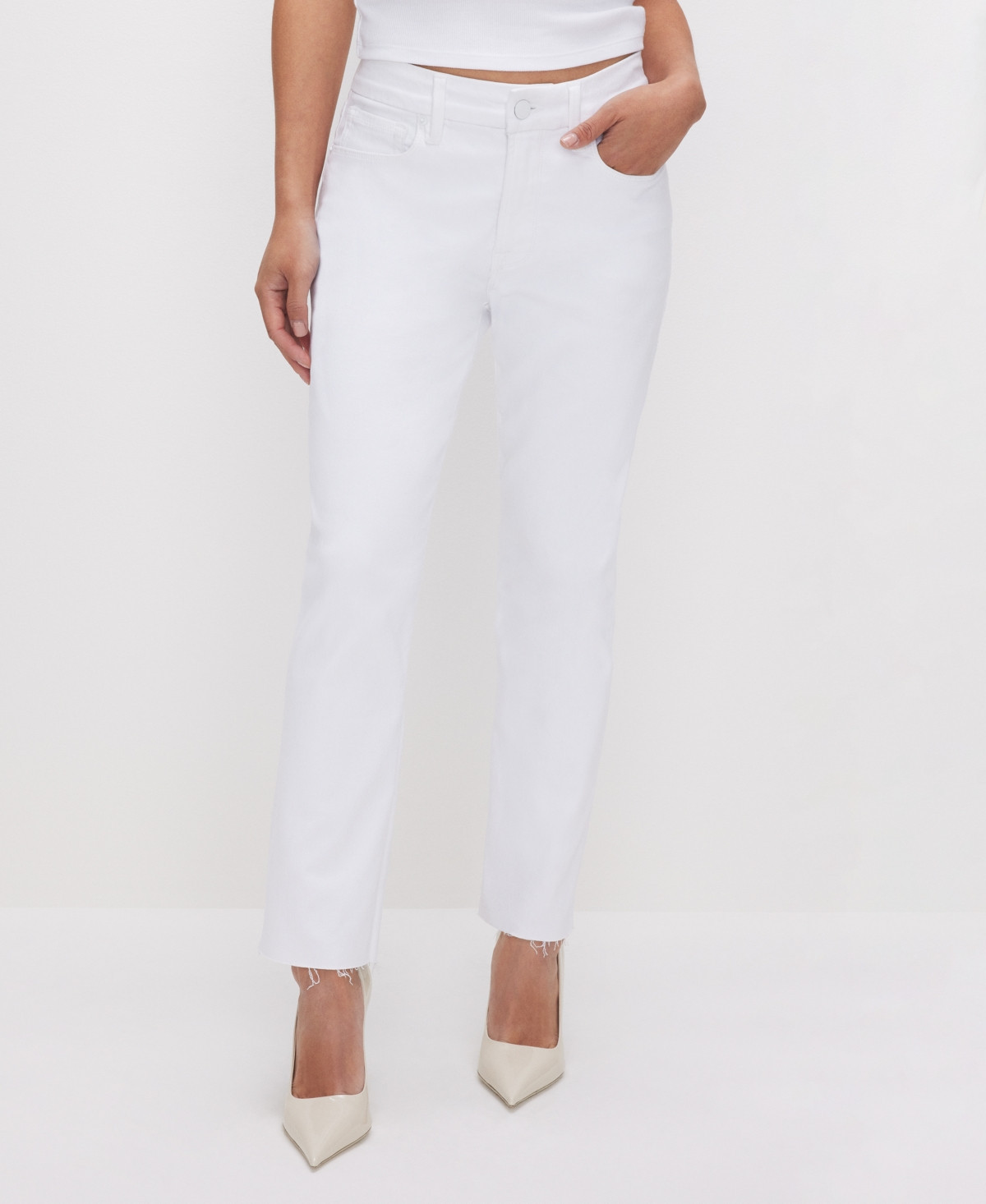 Good American Petite Good Straight Raw Hem Jeans - White | Macy's