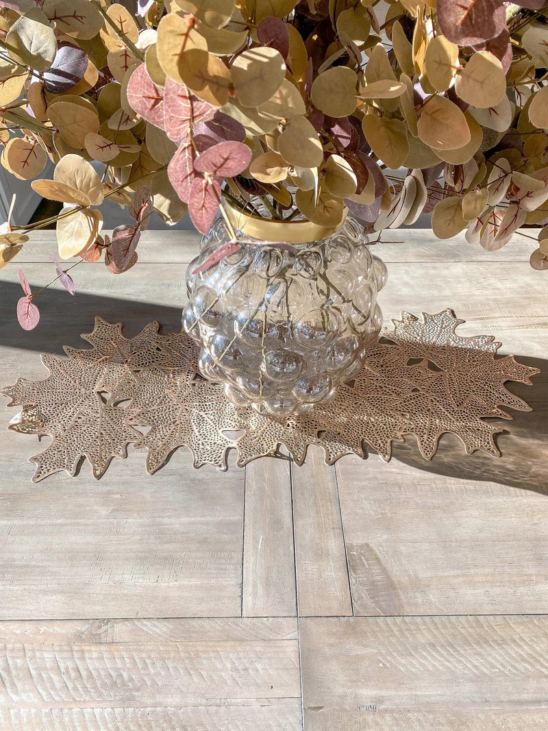 Gold Metallic Maple Leaf Table Runner | Inspire Me! Home Decor