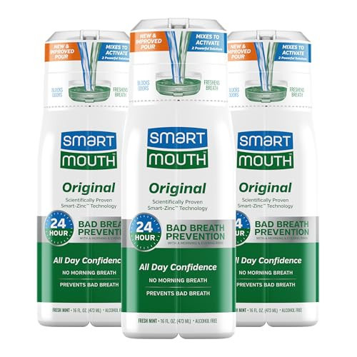 SmartMouth Original Zinc Activated Mouthwash - Instant Fresh Breath Mouthwash - Eliminates Bad Odors and Bad Breath - Alcohol-Free, Sugar-Free, Gluten-Free - Fresh Mint - 16 fl oz - 3 Pack | Amazon (US)