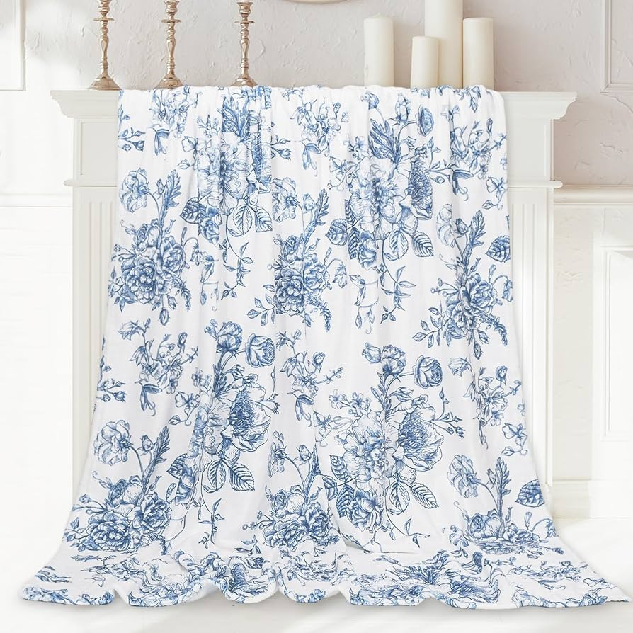 Floral Fuzzy Blanket Blue Flowers Throw Blanket Decorative Soft Cozy Flannel Blanket for Home Bed Sofa Couch Chair, 50 x 60 Inch | Amazon (US)