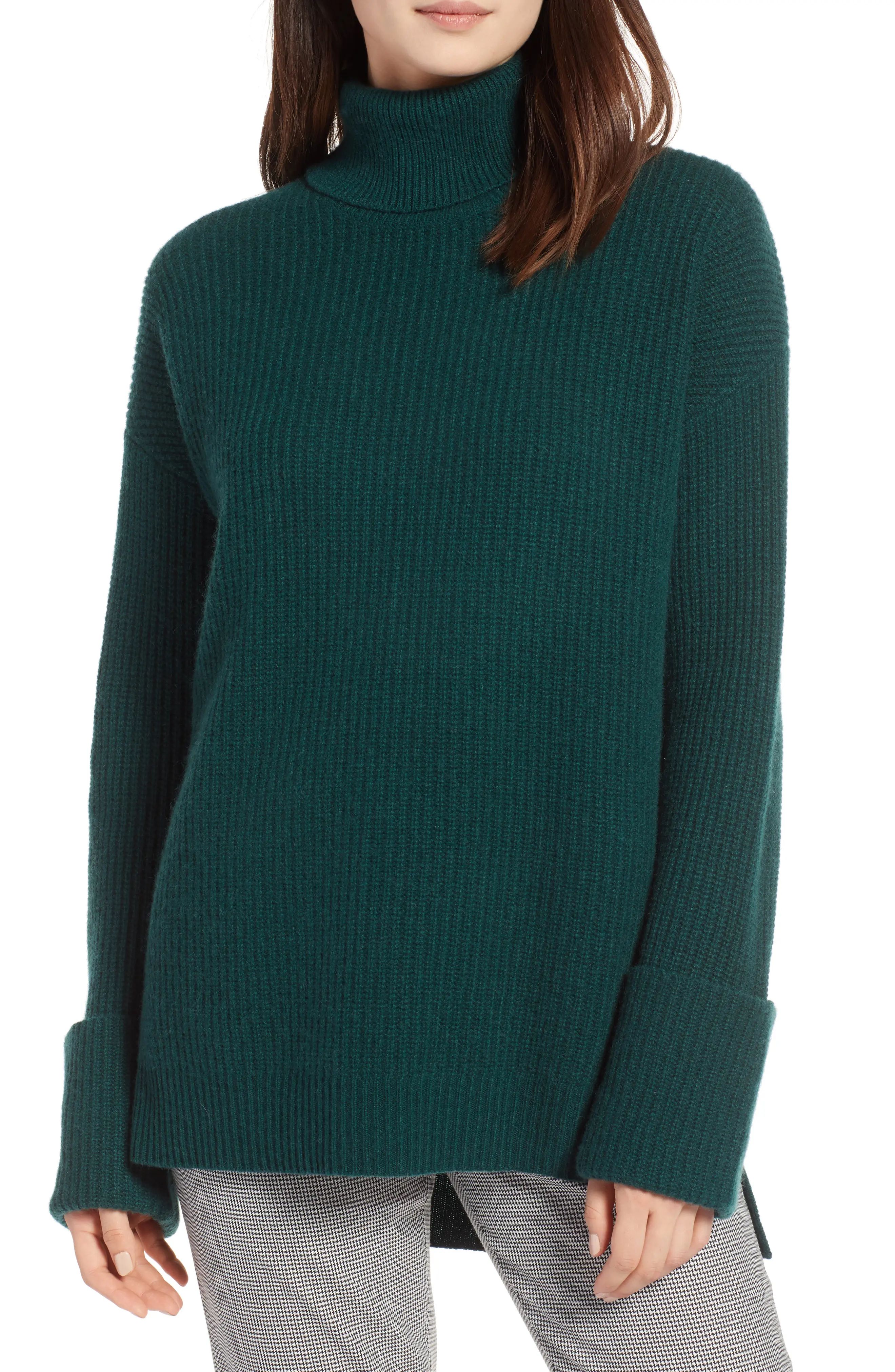 Halogen® Wide Cuff Turtleneck Cashmere Sweater (Regular & Petite) | Nordstrom
