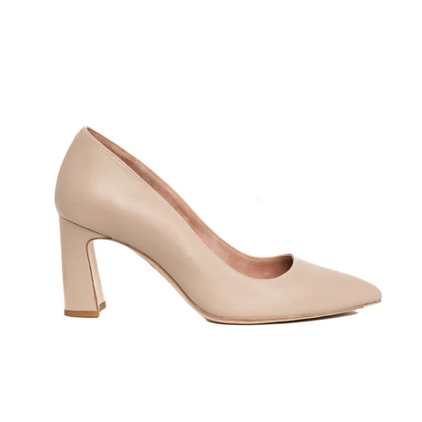 Bossy Beige Leather Block Heel Pump | ALLY Shoes
