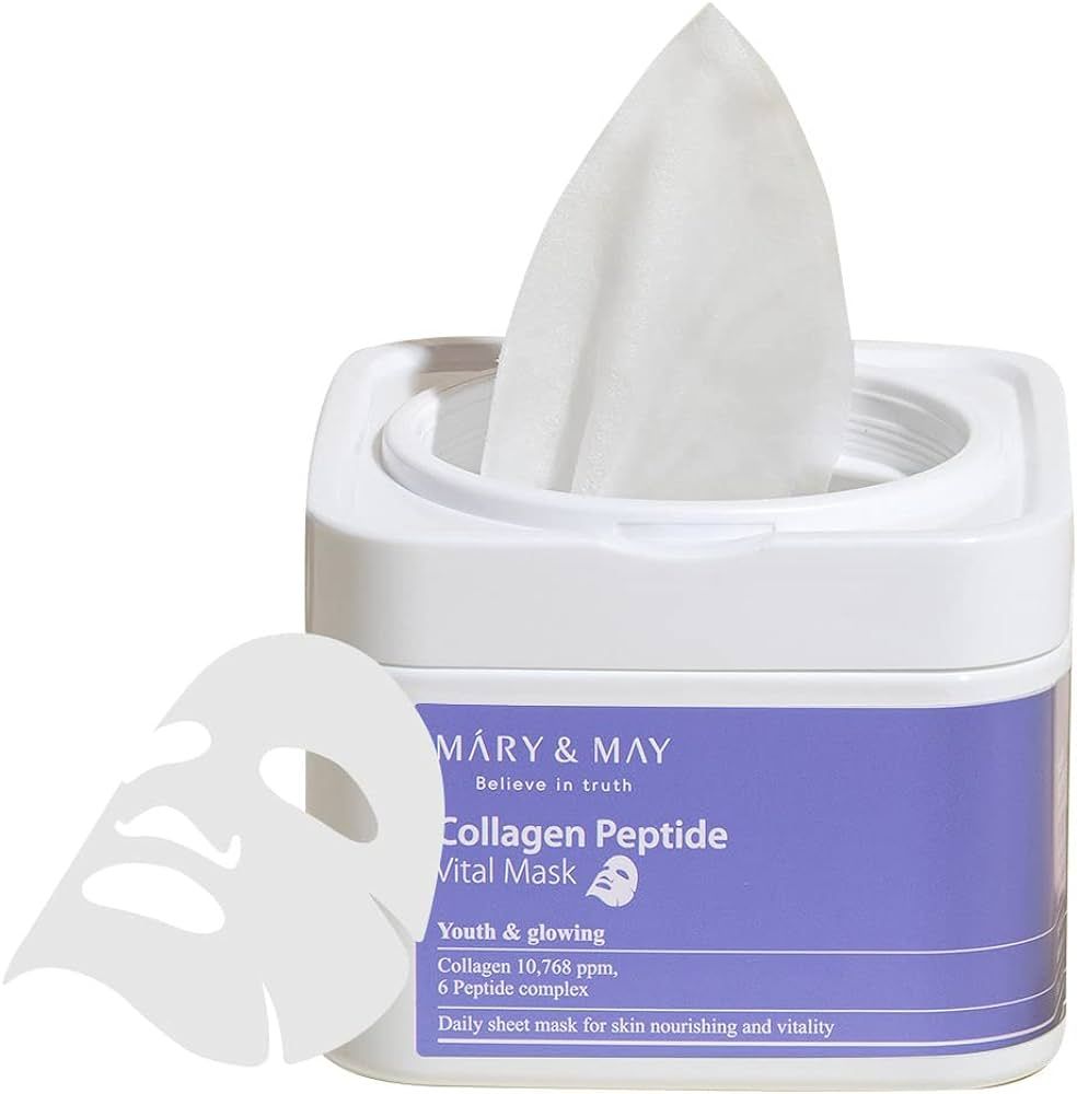 Mary&May Collagen Peptide Vital Mask 30ea |Quick dispenser type 30 sheet, Lifting, Firming & Plum... | Amazon (US)