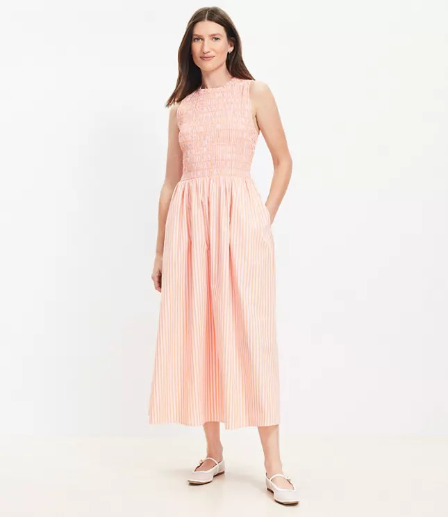 Daisy Eyelet Sweetheart Strappy Midi Dress | LOFT