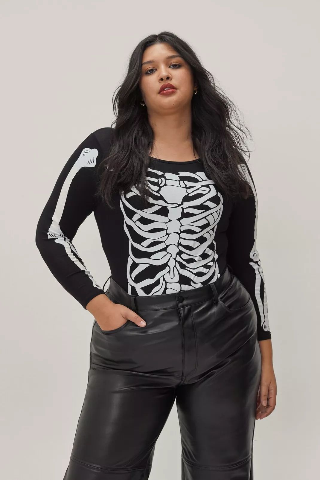 Plus Size Skeleton Printed Long Sleeve Bodysuit | Nasty Gal (US)