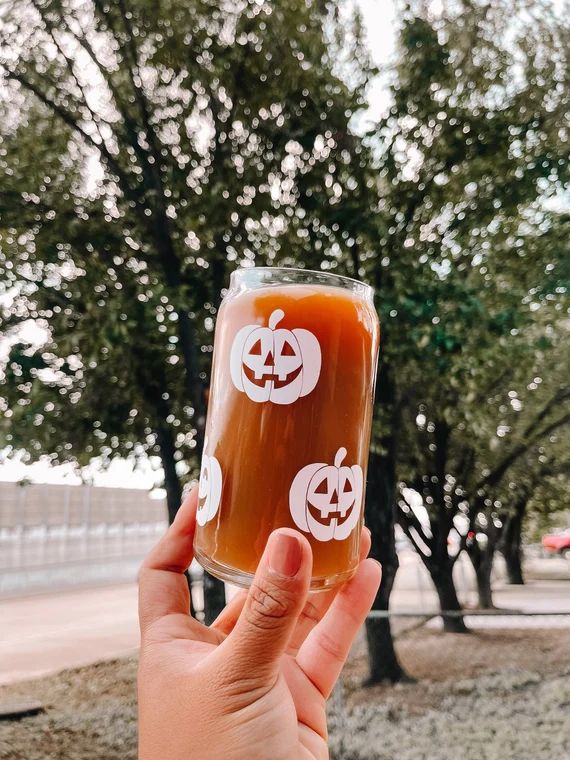 Happy Jack-O-Lantern Glass, Beer Can Glass, Iced Coffee Glass, Glass Coffee Cup, Glass Mug, Beer ... | Etsy (US)