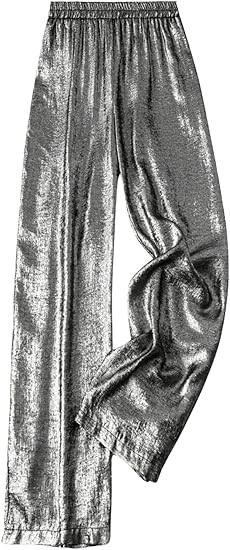 OYOANGLE Women's Metallic High Elastic Waist Straight Leg Pants Casual Party Nightout Clubwear Lo... | Amazon (US)
