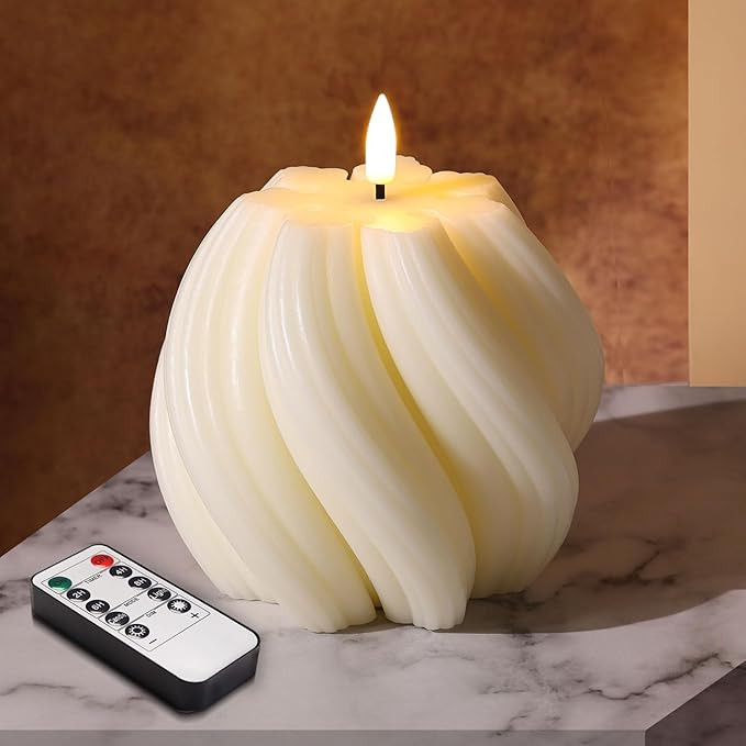 Cream White Swirl Flameless Candle with Remote Timer | Amazon (US)