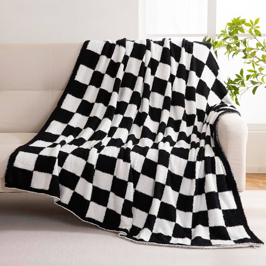 YIRUIO Checkered Knit Throw Blanket Ultra Soft Microfiber Reversible,Fluffy Fuzzy Cozy Throw for ... | Amazon (US)