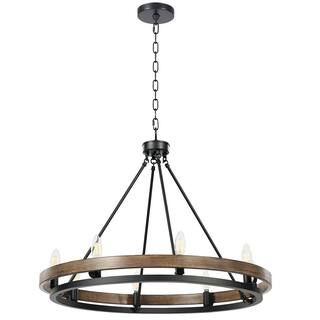 MEBUYZ 8-Light Faux Wood with Matte Black Farmhouse Chandelier TJHD-TH-SF0091 | The Home Depot
