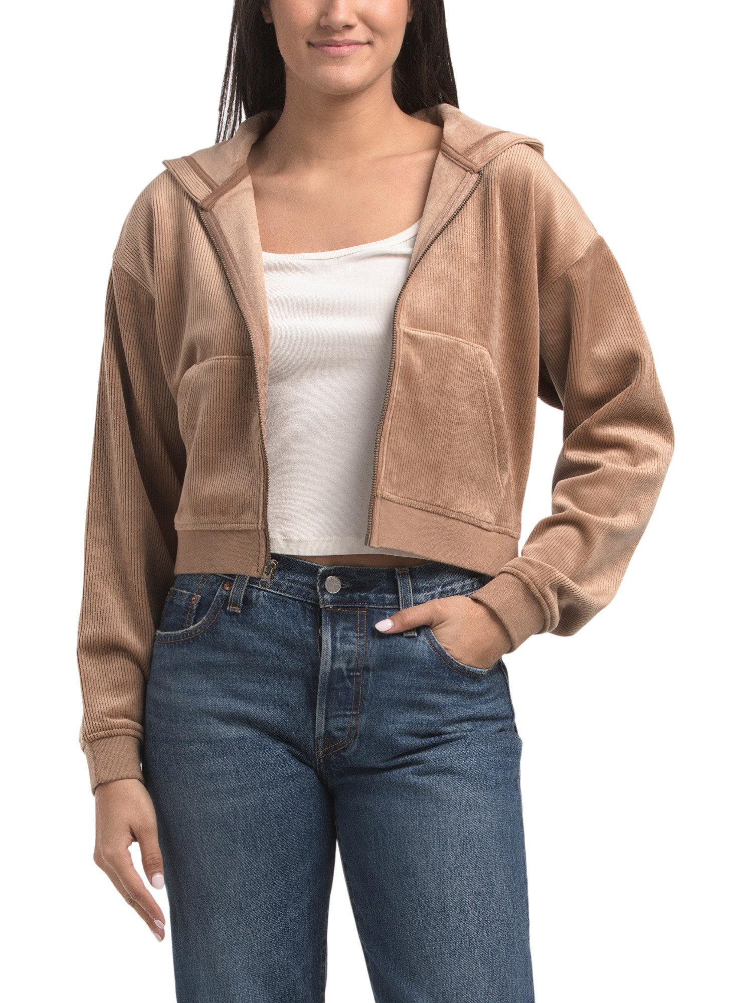 Velour Corduroy Zip Up Hoodie | TJ Maxx