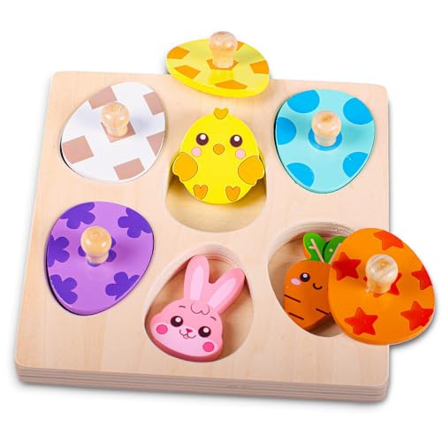 Waybla Easter Basket Stuffers - Easter-Themed Wooden Peg Puzzle for Toddlers 1-3 Years, Montessori Educational Toy and Learning Activity | Amazon (US)