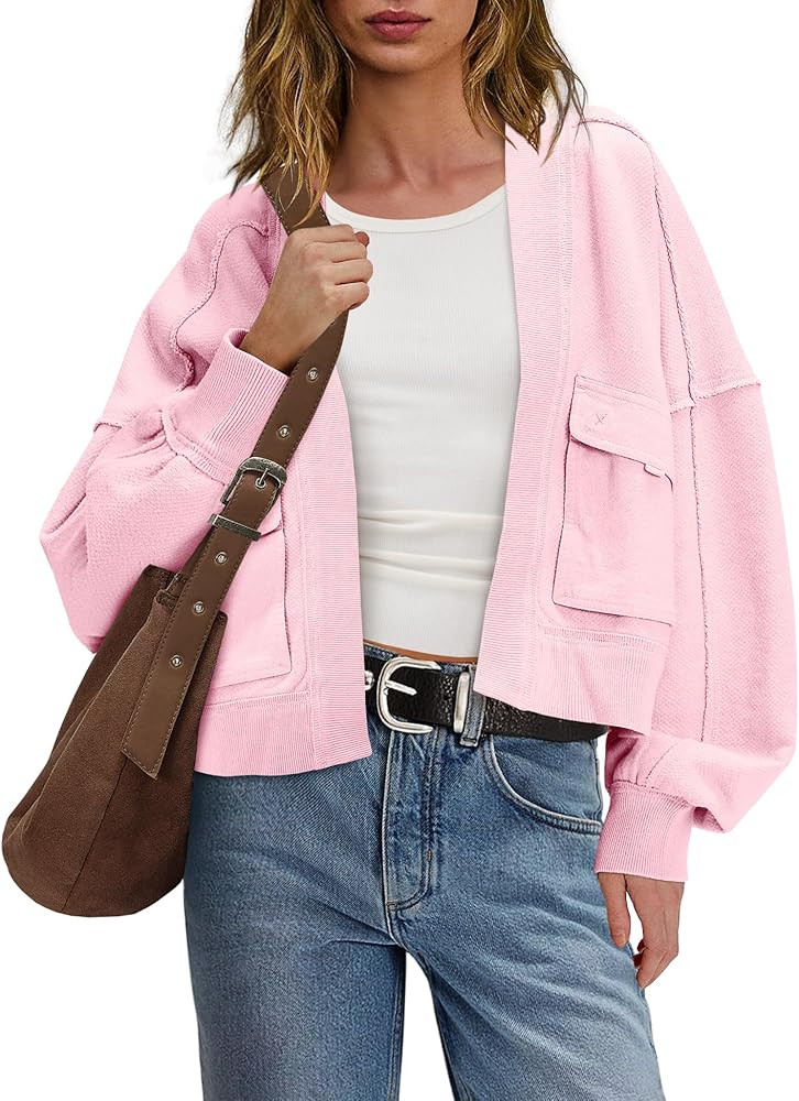 Panadila Womens Cropped Jackets Oversized Cardigans Long Sleeve Open Front Sweatshirt Cardigan Fa... | Amazon (US)