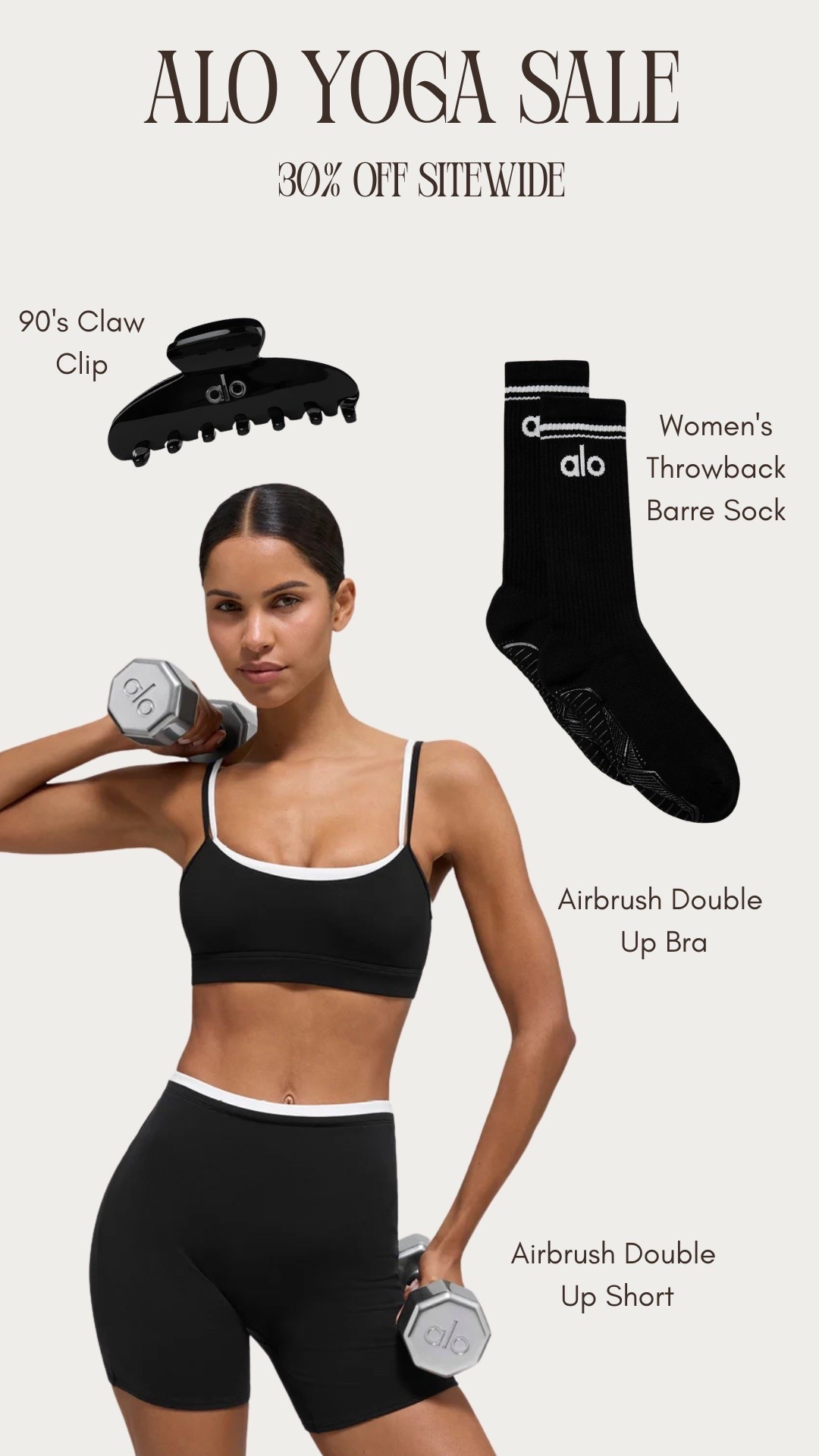 ALO SALE!!! 30% off site wide‼️Black and white workout set! New double lined bra and biker shorts set perfect for any kind of workout

#LTKootd #LTKfitnessgoals #LTKSaleAlert