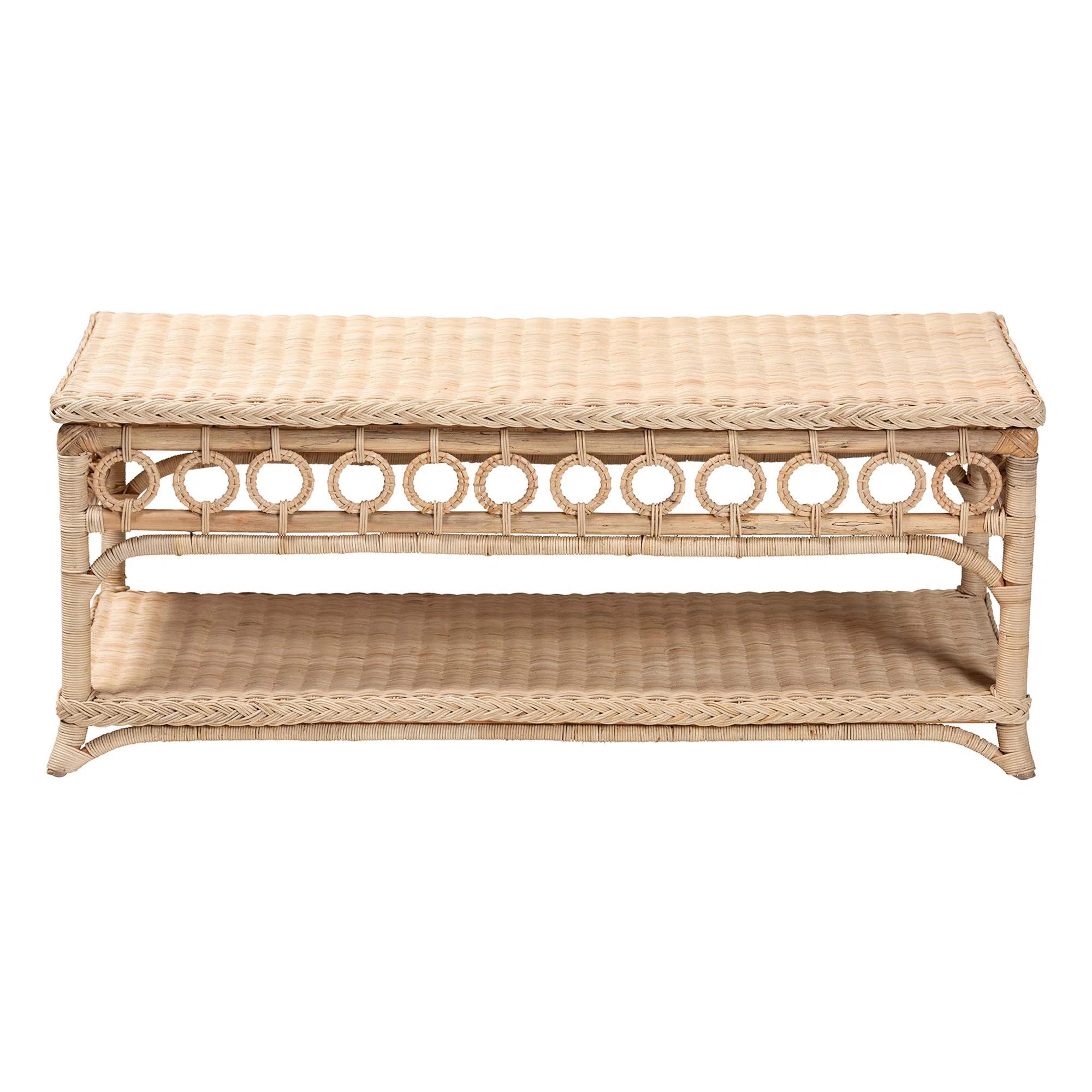 Bali & Pari Oxford Braided Natural Rattan Coffee Table With Open Shelf - Coastal Boho Living Room... | Wayfair North America