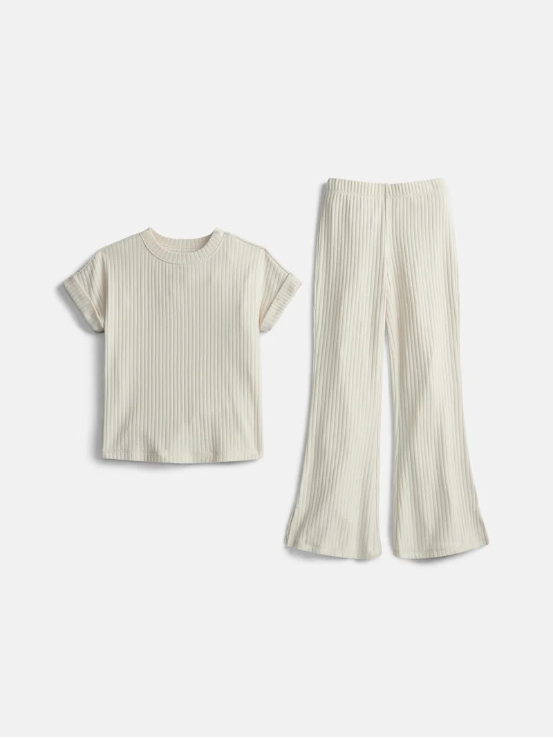 Wonder Nation Girls Rib Knit Top and Pants Set, 2-Piece, Sizes 4-18 & Plus | Walmart (US)