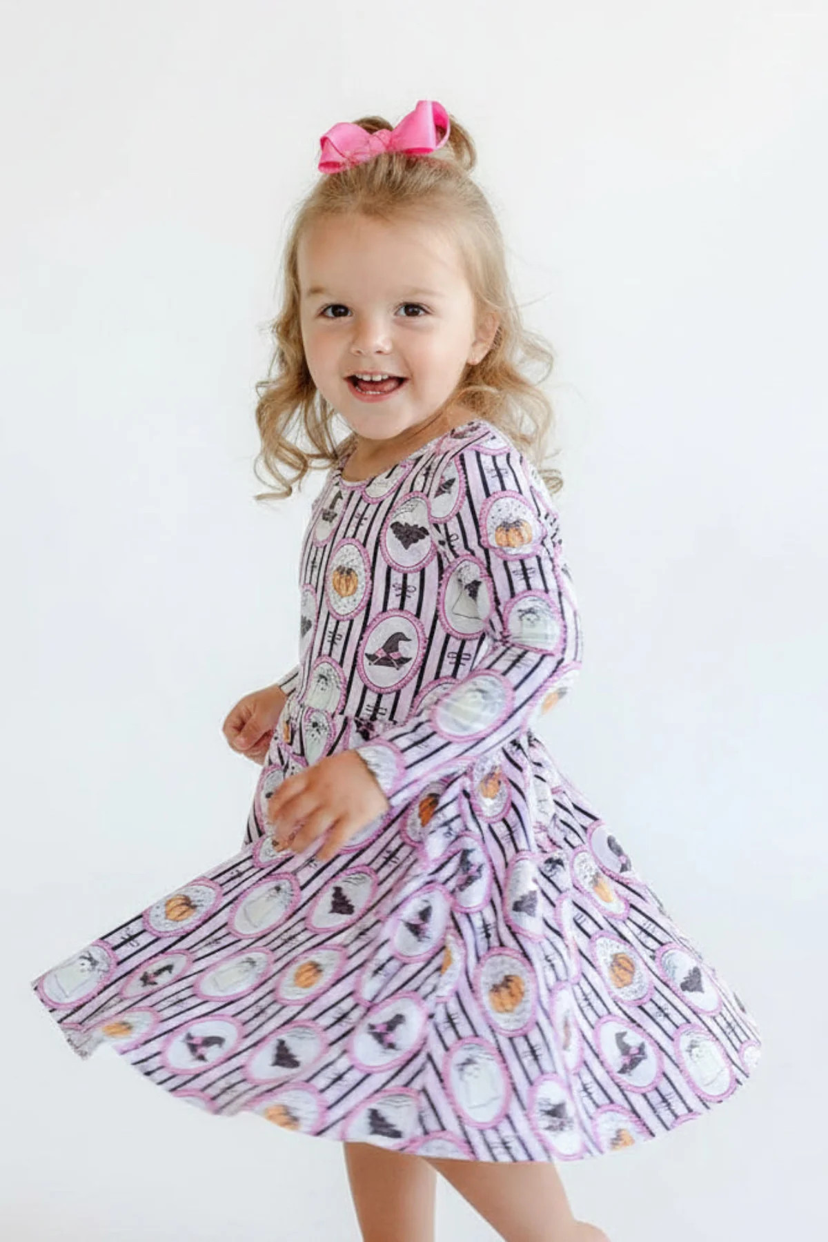 Girls' Halloween Glow-in-the-Dark Long Sleeve Twirl Dress | Galloween | Caden Lane