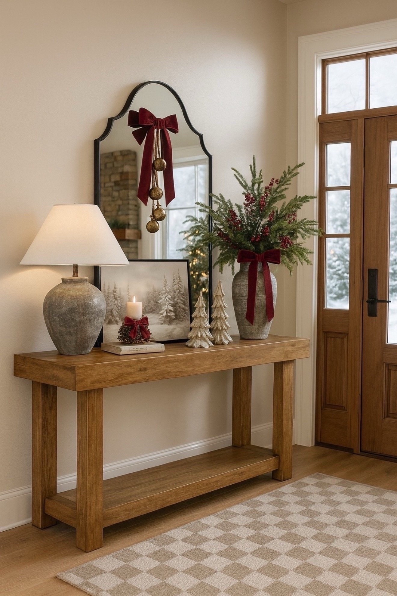 On Sale Wayfair Christmas Console Styling
Follow @farmtotablecreations on Instagram for more home styling ideas ✨

This console is filled with warm, cozy Christmas textures — from the oversized stone lamp to the snowy artwork and berry-filled arrangement topped with the sweetest velvet bow. I love how the gold bells, layered trees, and soft neutrals create that elevated yet approachable holiday look. Everything here is easy to mix into any home and instantly brings that classic Christmas charm.

#consoledecor #wayfairfinds #christmasdecor #holidaydecor #vase #lamp #christmastrees #berries #entrywaydecor #homedecor #neutraldecor #tablescape #holidaystyling



#LTKHoliday #LTKHome #LTKSaleAlert

#LTKHoliday #LTKSaleAlert #LTKHome