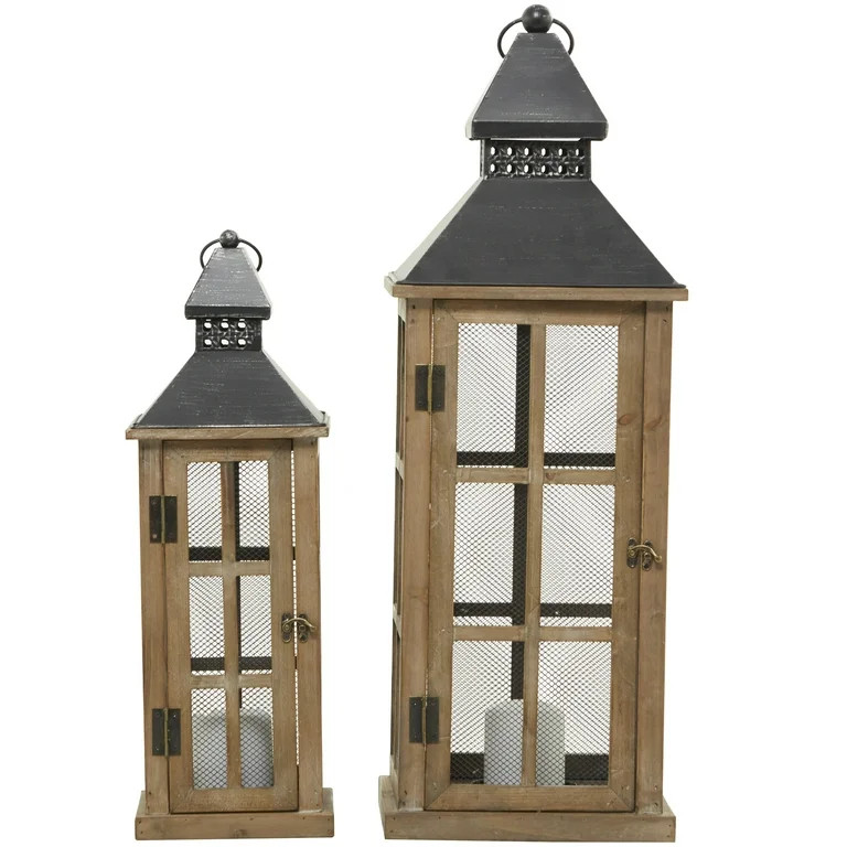 DecMode 2 Holder Brown Wood Lighthouse Style Decorative Candle Lantern, Set of 2 | Walmart (US)