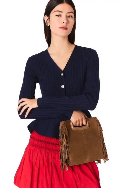 maje Peplum waist cardigan in Navy at Nordstrom, Size X-Small | Nordstrom