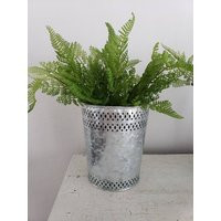 Galvanized Metal Vase, Planter , Pierced Design, Faux Fern | Etsy (US)