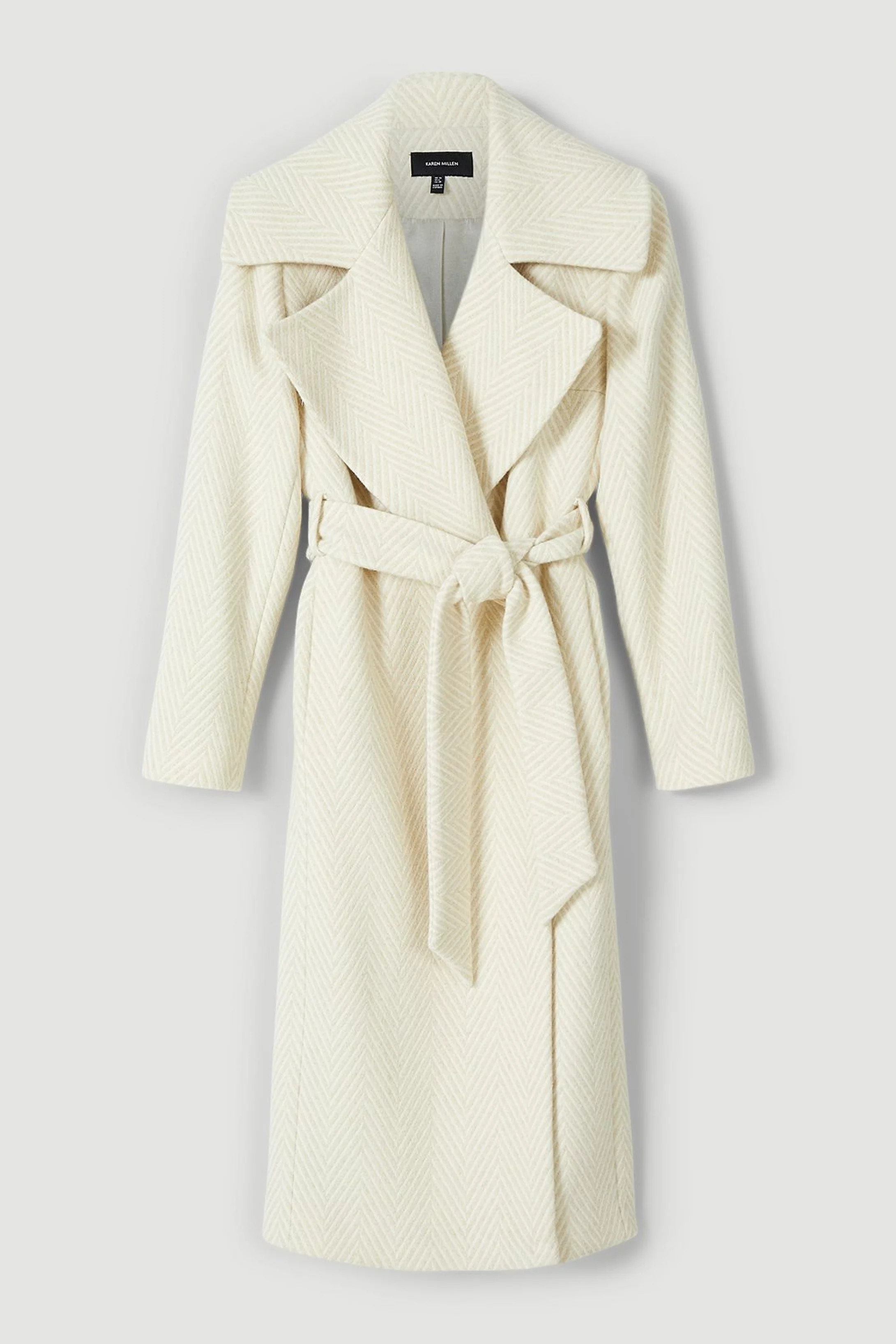 Italian Wool Oversized Cable Effect Wrap Belted Coat | Karen Millen UK + IE + DE + NL