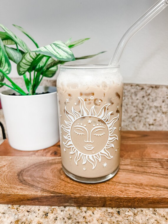 Mystical Sun Coffee Beer Can Glass  Boho Sun Glass Cup - Etsy | Etsy (US)