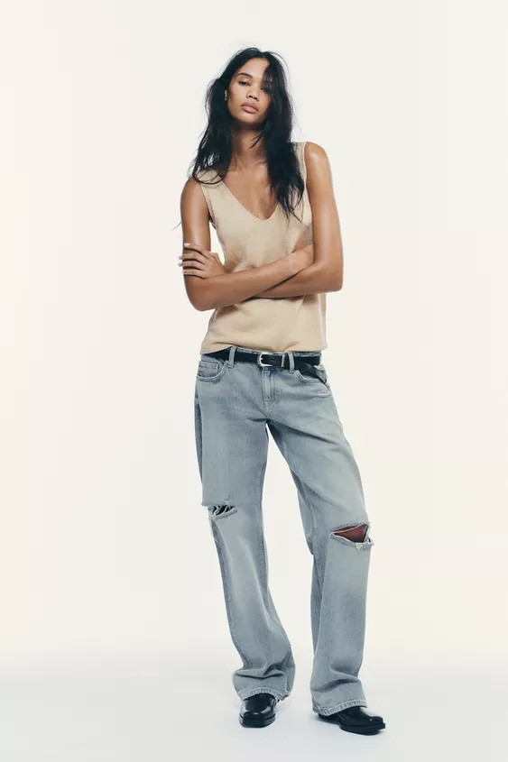 TRF LOW RISE RIPPED WIDE LEG JEANS | Zara US