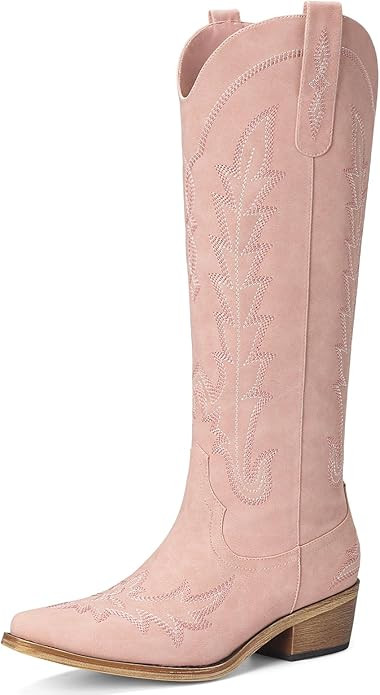 Cowboy Boots for Women - Knee High Pointed Toe Chunky Heel Pull On Zipper Western Cowgirl Boots, ... | Amazon (US)