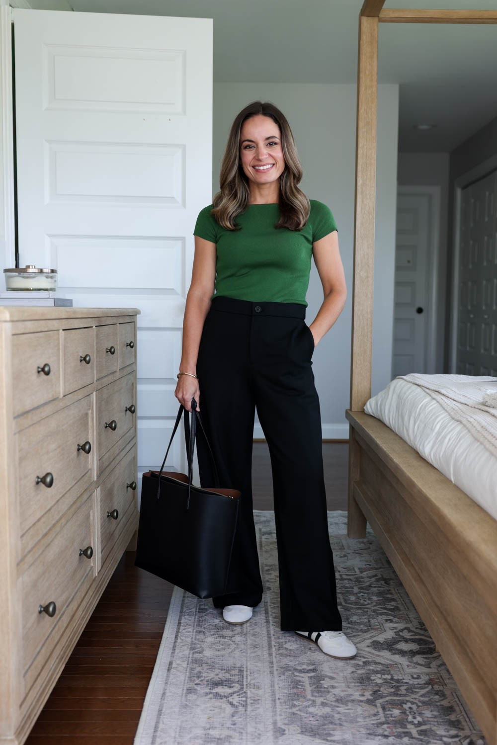 Petite-friendly outfits for work with sneakers!

Sneakers (Quince): size up 1/2 size 

Pants (BR Factory): petite xxs / 10” rise / 27.5” inseam 
Top (Ann Taylor): xxs (link shows the top in black, click through for green)

My sizing for comparison: 107lbs 32”, 24”, 36”. 25” ankle inseam 27.5-28” full length inseam

#LTKPetite #LTKWorkwear