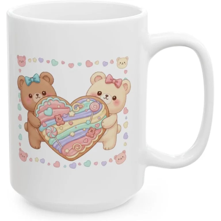 Valentine Coffee Mug with Cute Candy Bear Heart Design, 15 oz White Ceramic Coffee Mug, Kawaii Sw... | Walmart (US)