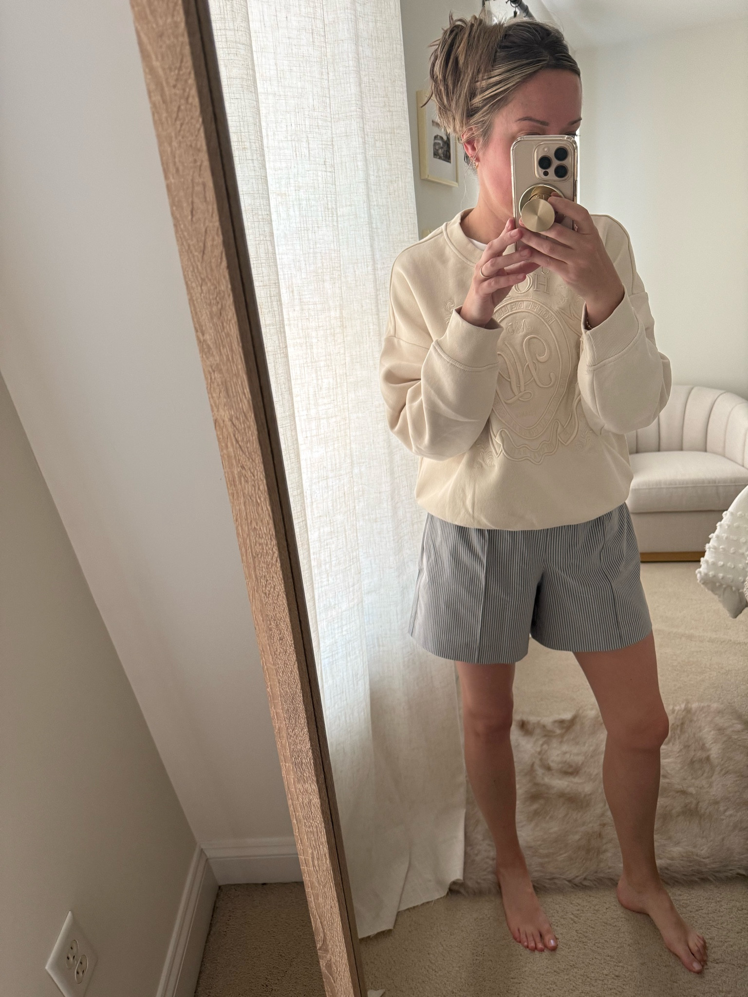 Love these shorts, wearing a small (sweatshirt is older from H&M)

#LTKmomlife #LTKOver40