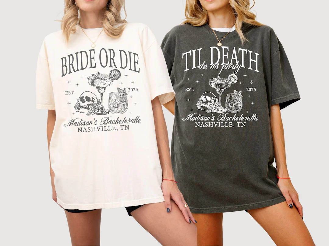 Bride or Die Gothic Bachelorette Shirts, Gothic Bride Shirt Comfort Colors®, Skeleton Maid of Ho... | Etsy (US)