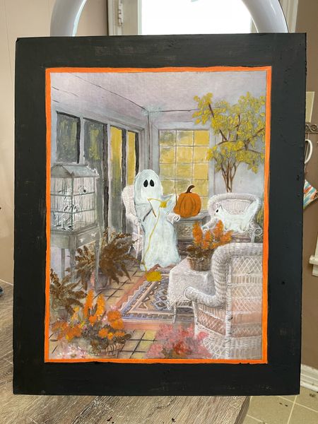 Trendy ghost painting! 

Go get you a painting from a thrift store and then everything else is from Walmart or dollar tree! 

#LTKHoliday #LTKHalloween #LTKSeasonal