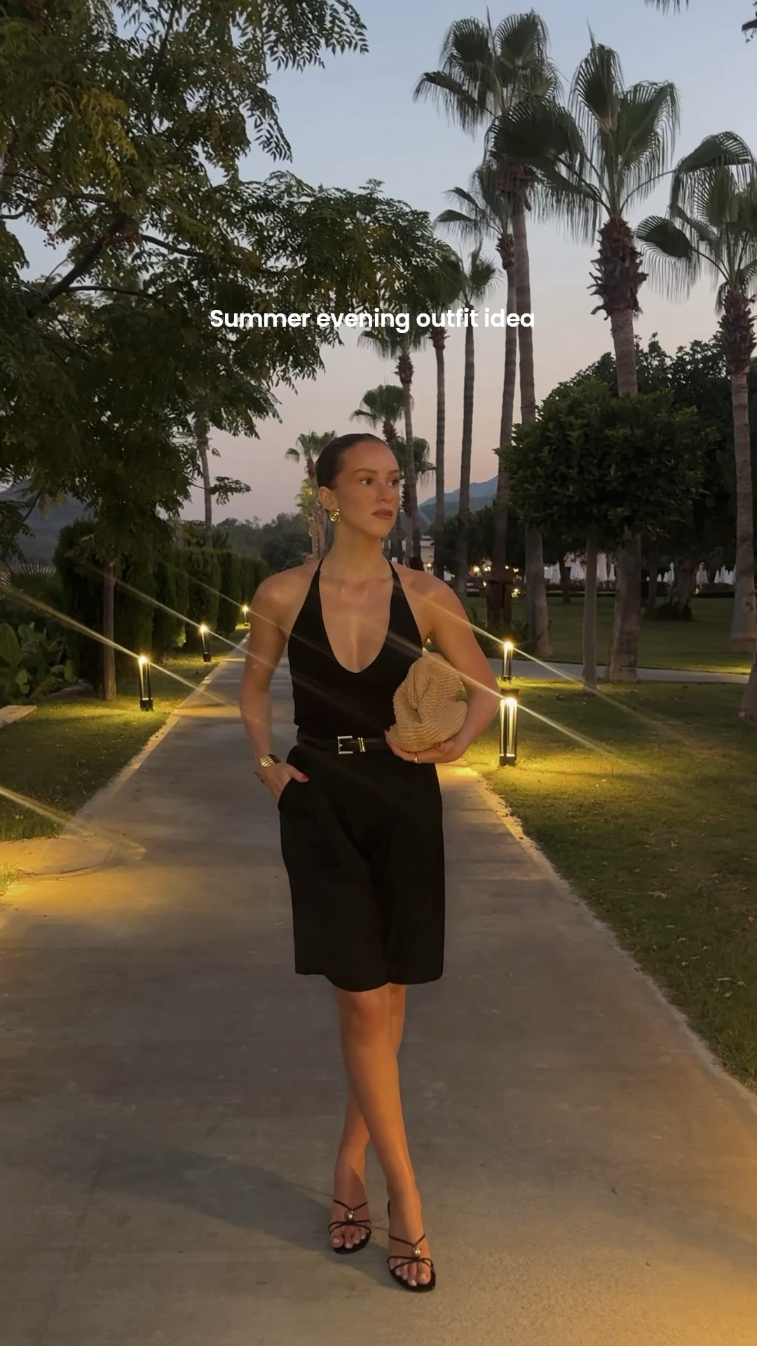 Summer evening outfit, summer holiday outfit, Bermuda shorts, halter neck top, Zara, pretty little thing, raffia clutch, body oil 

#LTKsummer #LTKdatenight #LTKstyletip