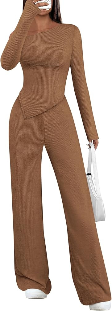 PRETTYGARDEN Casual Two Piece Sets for Women Fall Outfits 2025 Asymmetrical Off Shoulder Tops Wid... | Amazon (US)