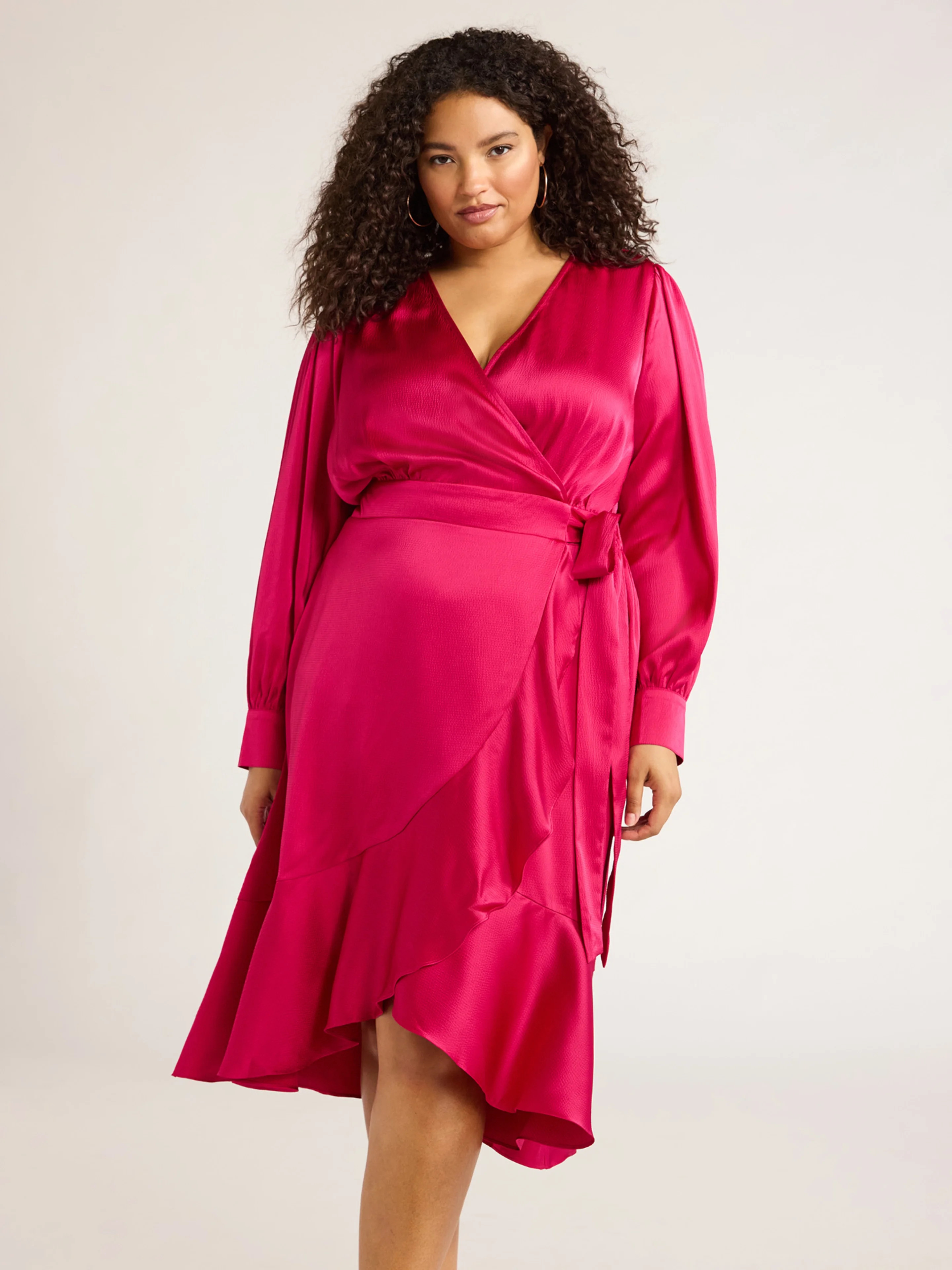 Sofia Jeans Women's and Women's Plus Size Faux Wrap Ruffle Trim Skirt Dress, Mid Calf Length, Siz... | Walmart (US)